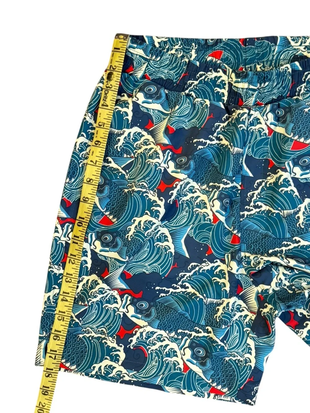WESC Austin Koi Fish Print Unisex Pull-On Woven Shorts Teal Blue Mens M Womens L